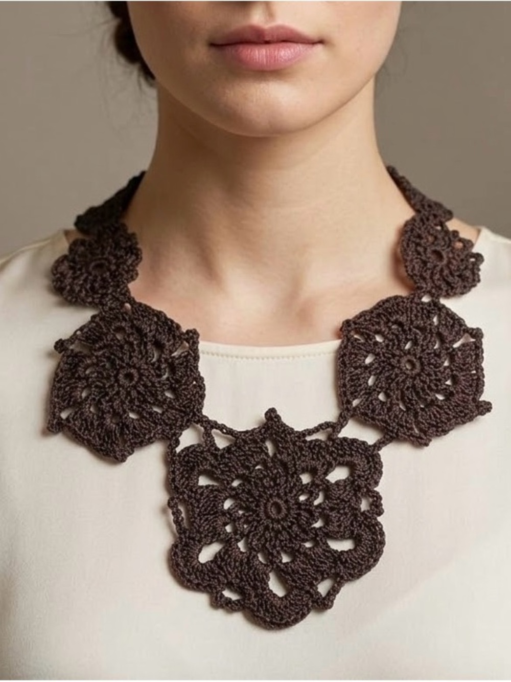 Handcrafted black Crochet Floral Statement Necklace